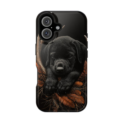 Charming Black Labrador Puppy on Feathers MagSafe iPhone Case