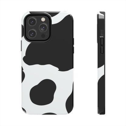 Bold Black and White Cow Print Tough iPhone Case – Modern Animal Pattern with Dual-Layer Protection