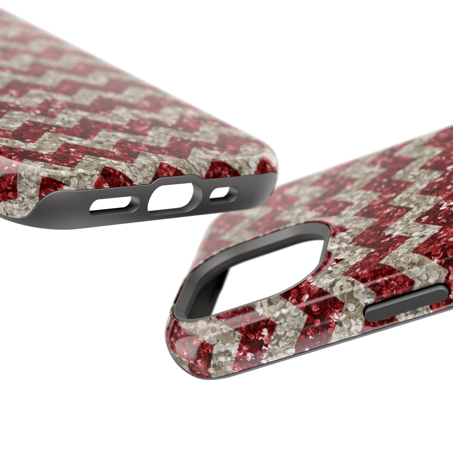 Sparkling Red & White Chevron – Glitter Illusion MagSafe iPhone Case