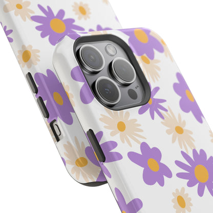 Retro Daisy Flower MagSafe iPhone Case – Pastel Purple & Cream Floral Design with Matte Finish