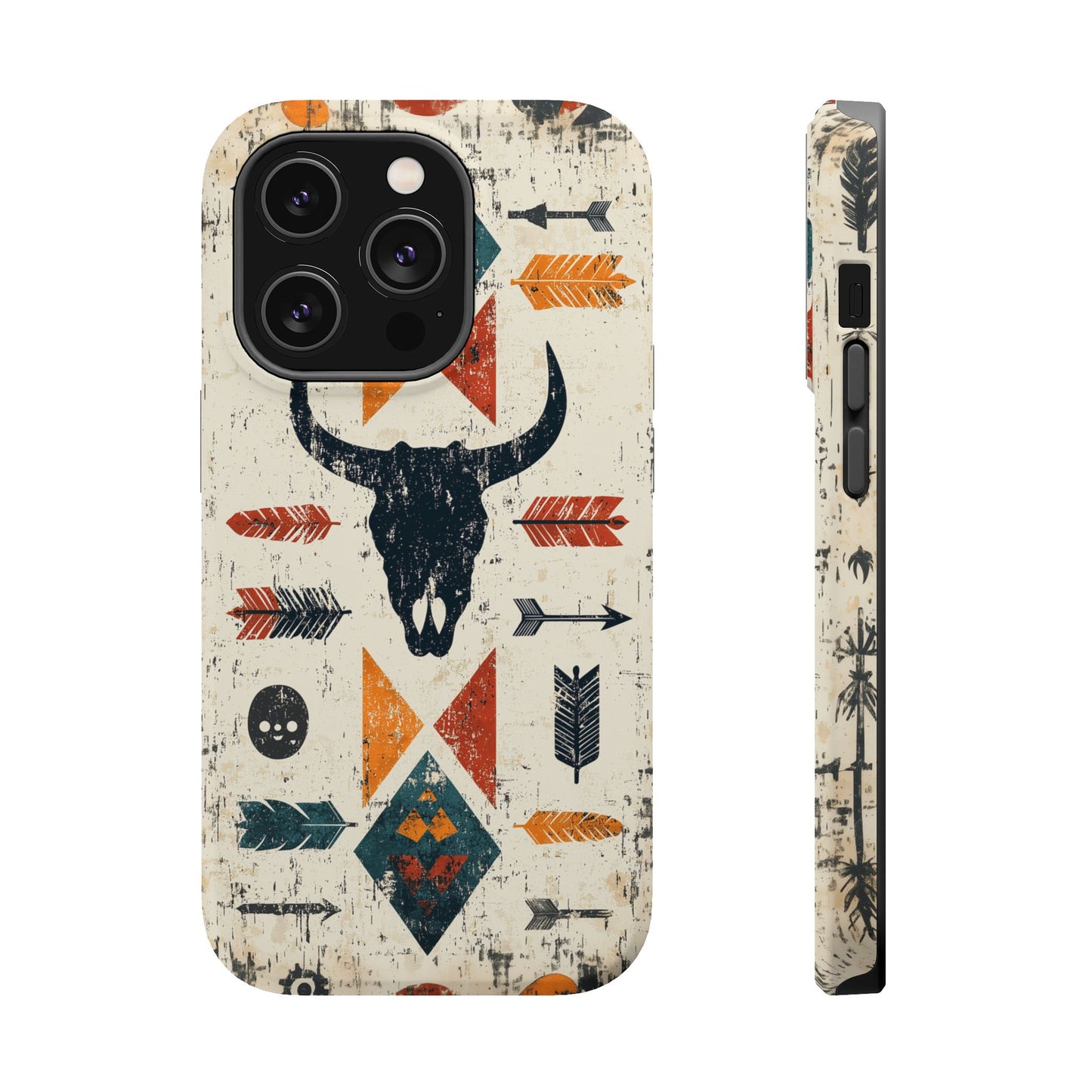 Tribal Bull Skull & Arrows Tough MagSafe iPhone Case – Rustic Western Design, Dual-Layer Protection