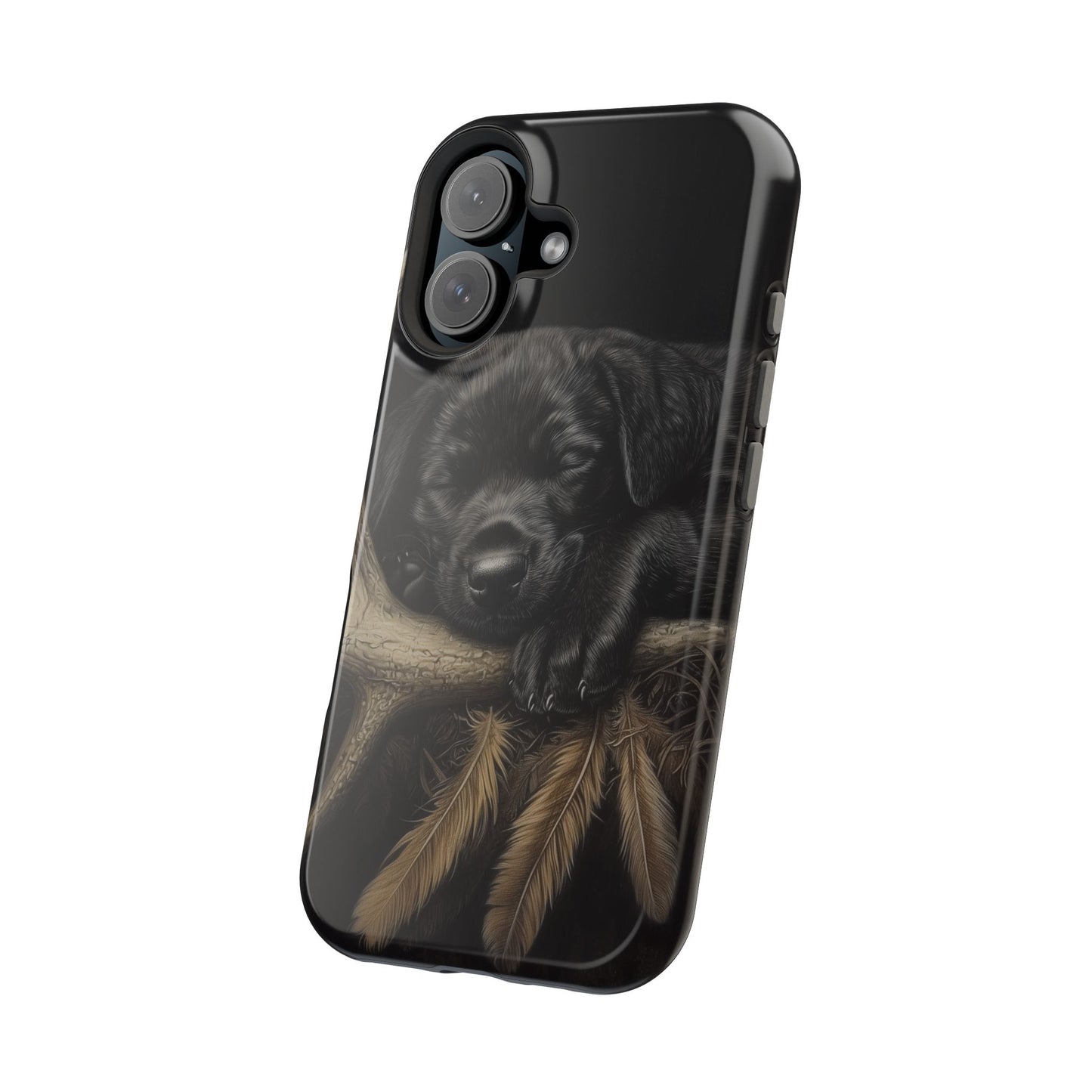 Adorable Black Labrador Puppy on Feathers MagSafe iPhone Case