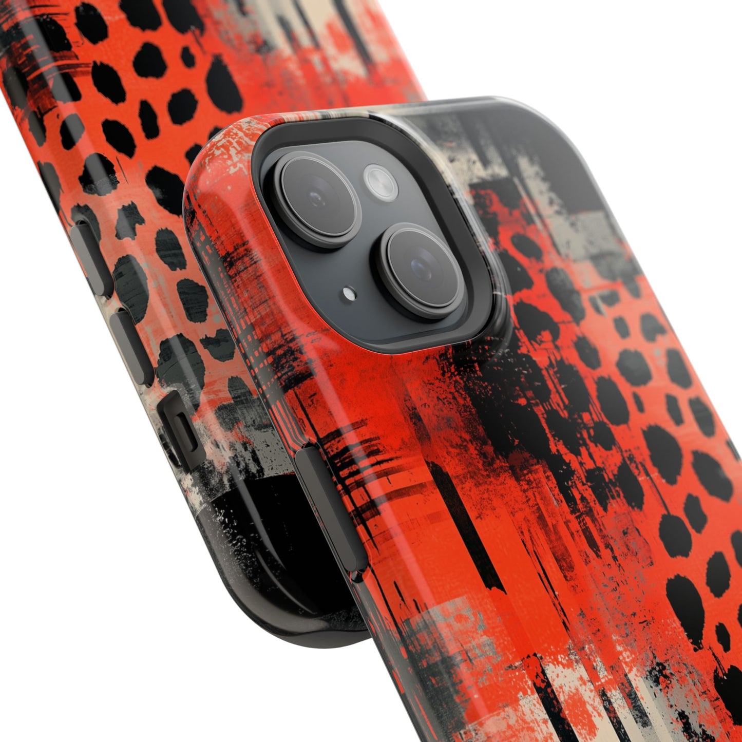 MagSafe iPhone Case: Cheetah Plaid – Red & Black Pattern