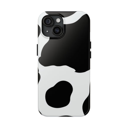 Bold Black and White Cow Print Tough iPhone Case – Modern Animal Pattern with Dual-Layer Protection