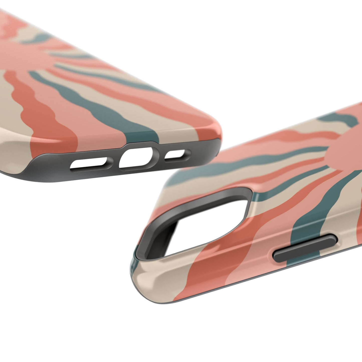 Retro Sunburst MagSafe iPhone Case – Bold 70s-Inspired Waves in Coral, Teal, and Cream