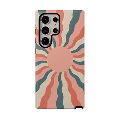 Retro Sunburst Samsung Galaxy Case – Bold 70s-Inspired Waves in Coral, Teal, and Cream