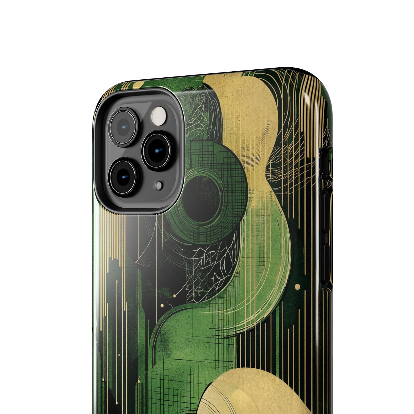 Abstract Green & Gold iPhone Case - Geometric Art Deco Protective Cover