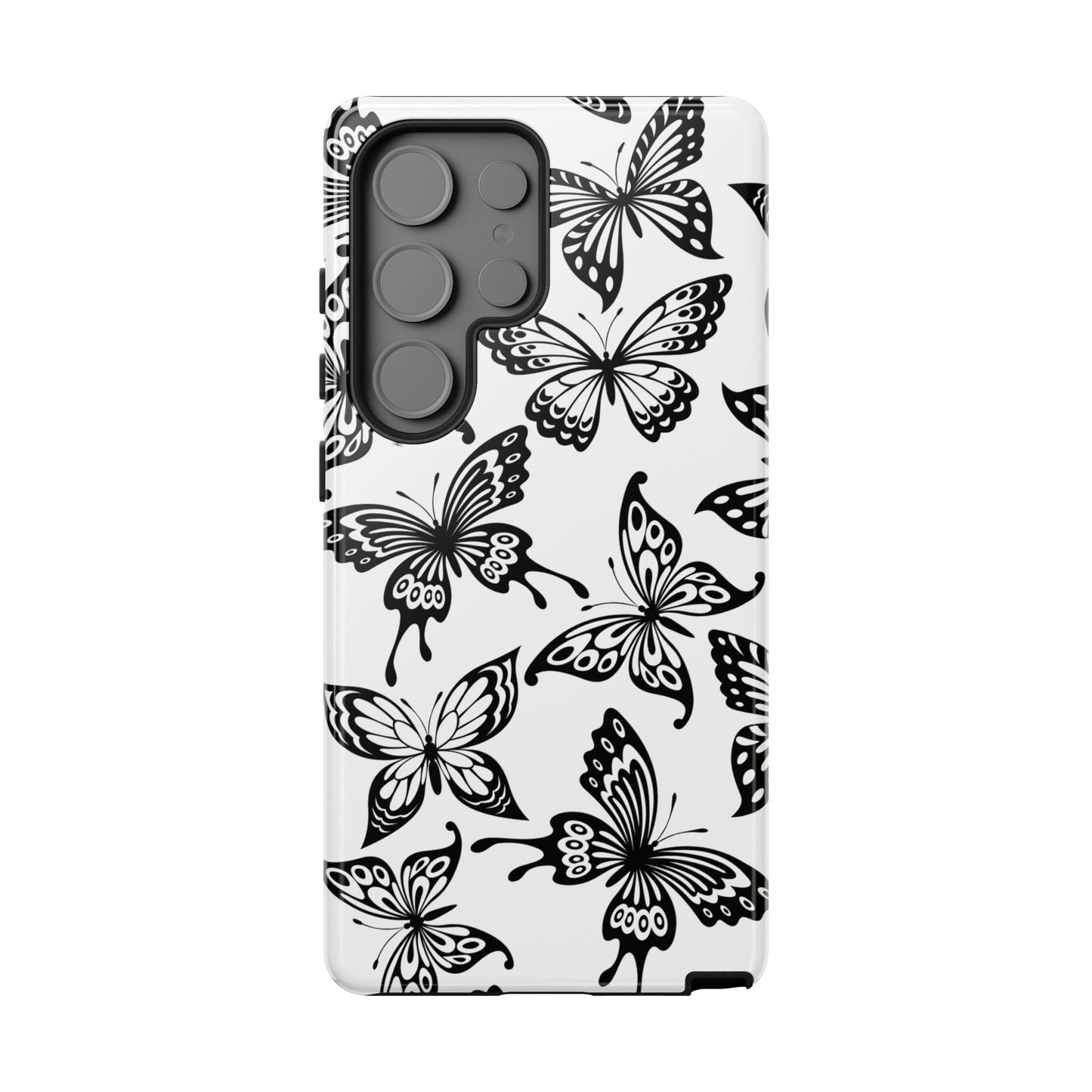 Monochrome Butterfly Pattern Samsung Galaxy  Case – Dual-Layer Protection with Matte Finish