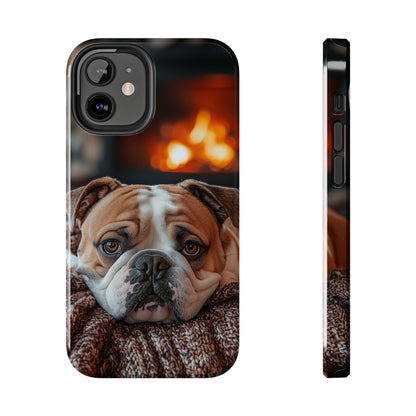 Cozy Bulldog iPhone Case – Fireside-Inspired Protective Cover Description: