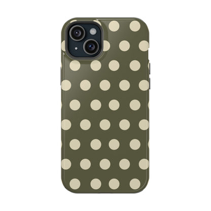 Vintage Green & Cream Polka Dots – MagSafe iPhone Case