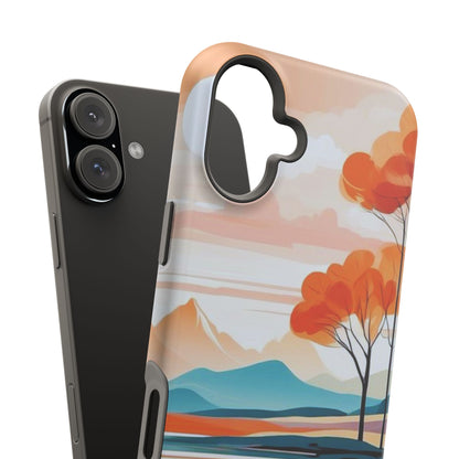 Serene Sunset Lake MagSafe iPhone Case – Minimalist Landscape Art, Dual-Layer Protection