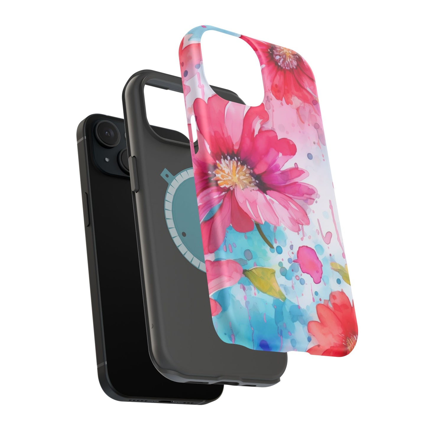 Vibrant Watercolor Red & Pink Floral - MagSafe iPhone Case