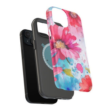 Vibrant Watercolor Red & Pink Floral - MagSafe iPhone Case