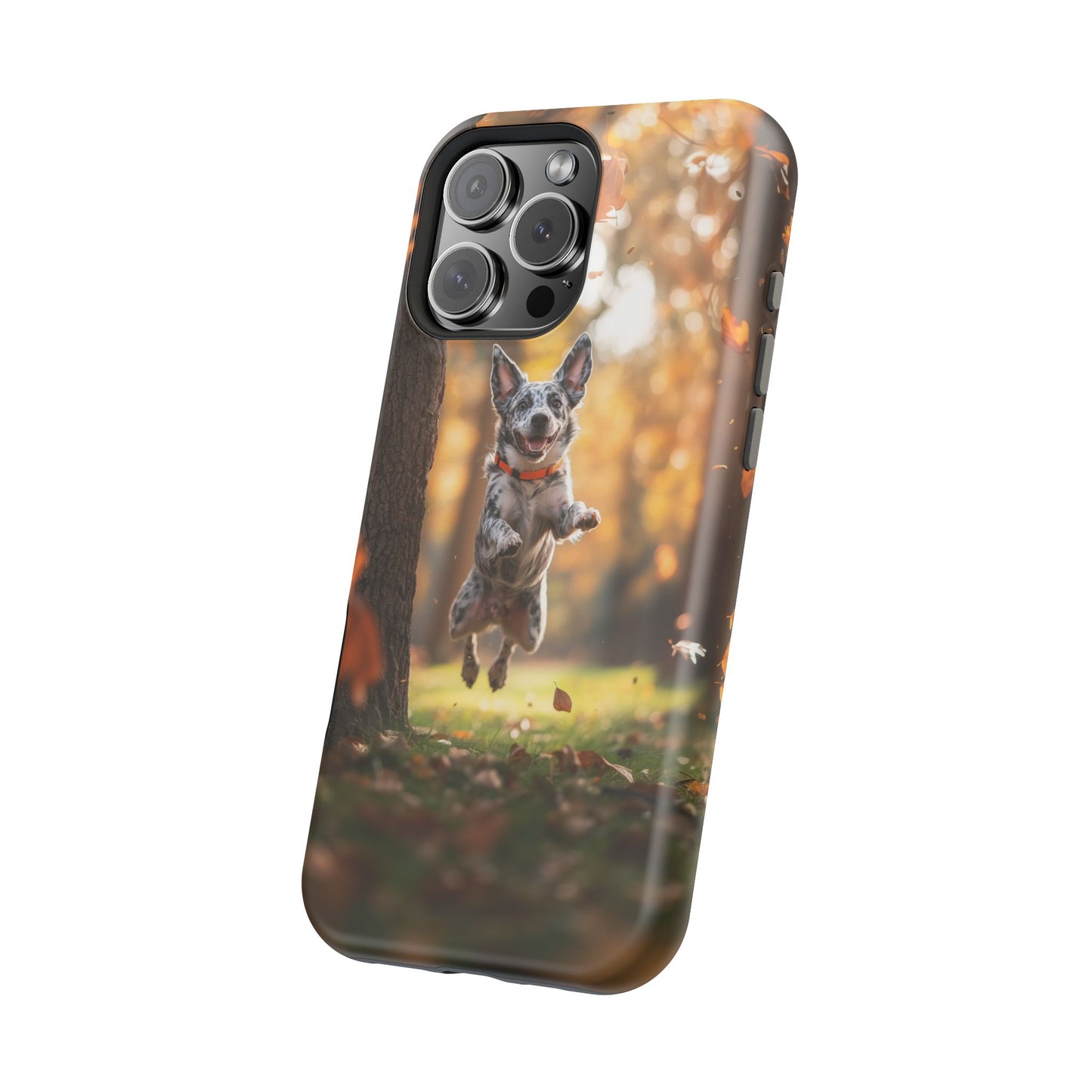 Energetic Blue Heeler Forest Pup MagSafe iPhone Case – Durable Outdoor-Inspired Design