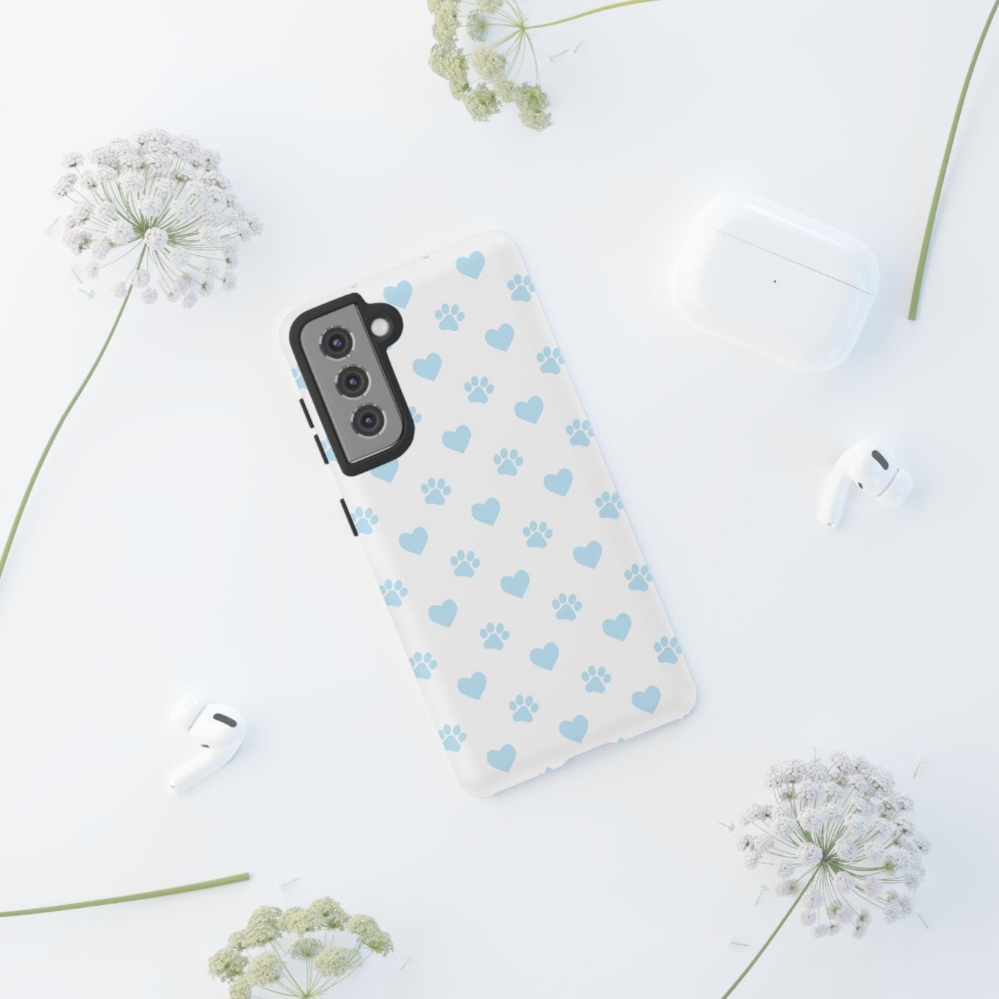 Light Blue Paw Prints & Hearts – Samsung Galaxy Case for Animal Lovers