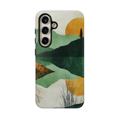 Retro Mountain Sunrise Samsung Galaxy Case – Minimalist Landscape Design, Dual-Layer Protection