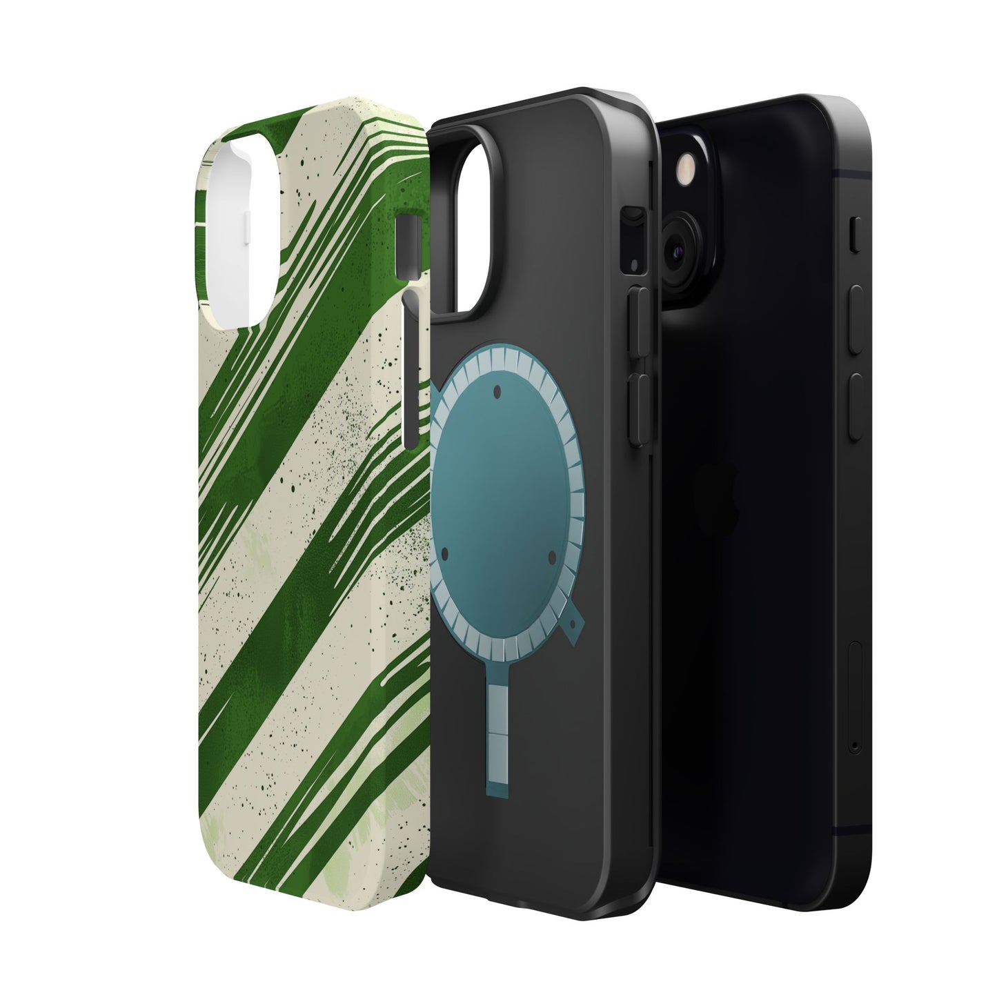 Green Stripes MagSafe iPhone Case – Bold Diagonal Brushstroke Design