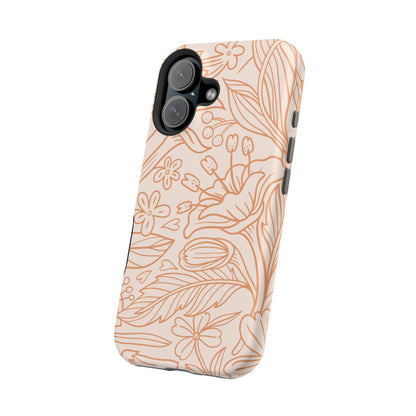 Soft Terracotta Floral Line Art Tough MagSafe iPhone Case – Minimalist Botanical Design with Dual-Layer Protection