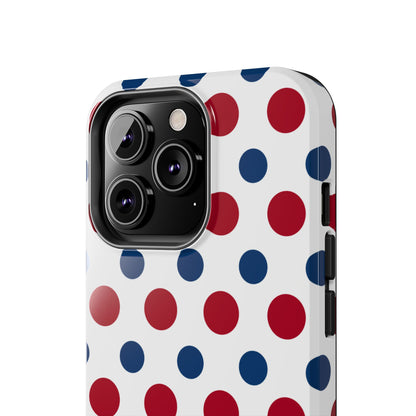 Patriotic Navy, White, and Red Polka Dot iPhone Case