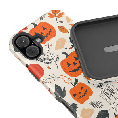 Spooky Pumpkin & Skeleton MagSafe iPhone Case – Halloween Jack-O'-Lantern Design