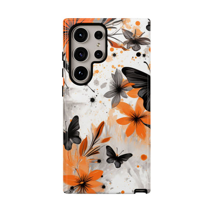 Orange Blossom & Black Butterfly Samsung Galaxy Case – Bold Floral Pattern with Modern Abstract Style