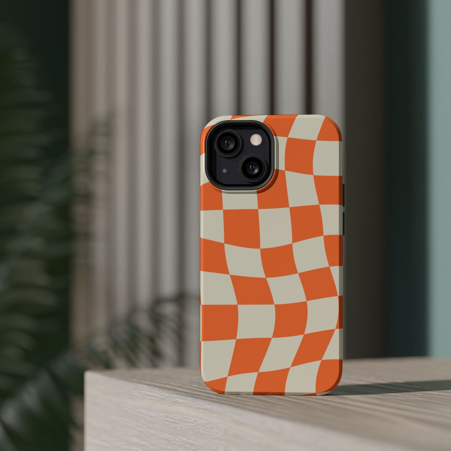 Wavy Retro Checkerboard MagSafe iPhone Case – Shockproof, Matte Finish, Dual-Layer Protection