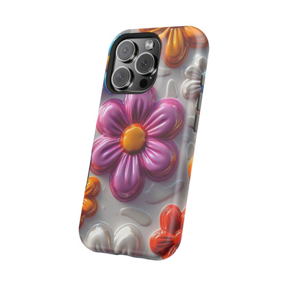 Glossy 3D Floral MagSafe iPhone Case – Colorful Flower Pattern, Durable Protection