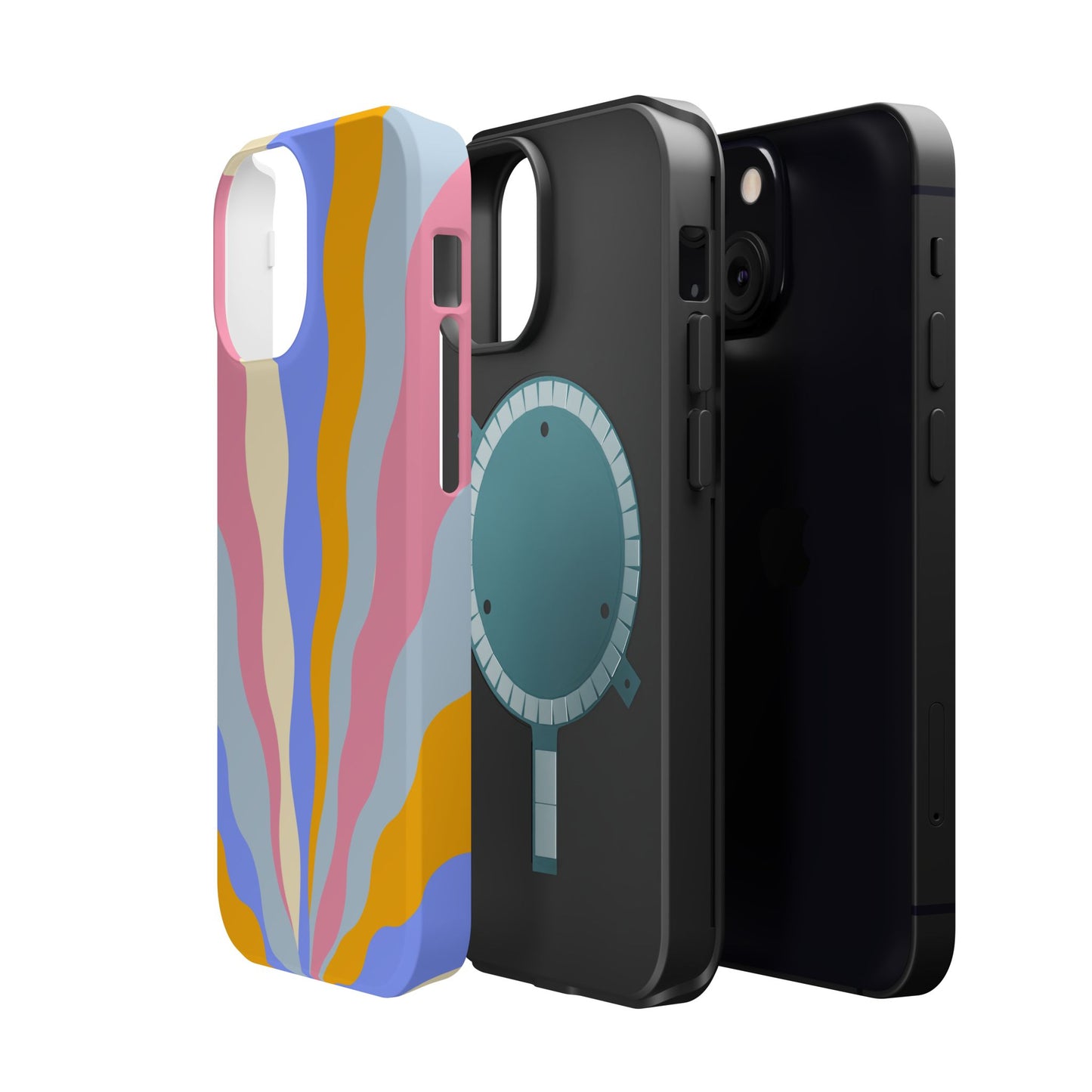 Pastel Radiance MagSafe iPhone Case – 70s-Inspired Dual-Layer Design with Wavy Sunburst Pattern