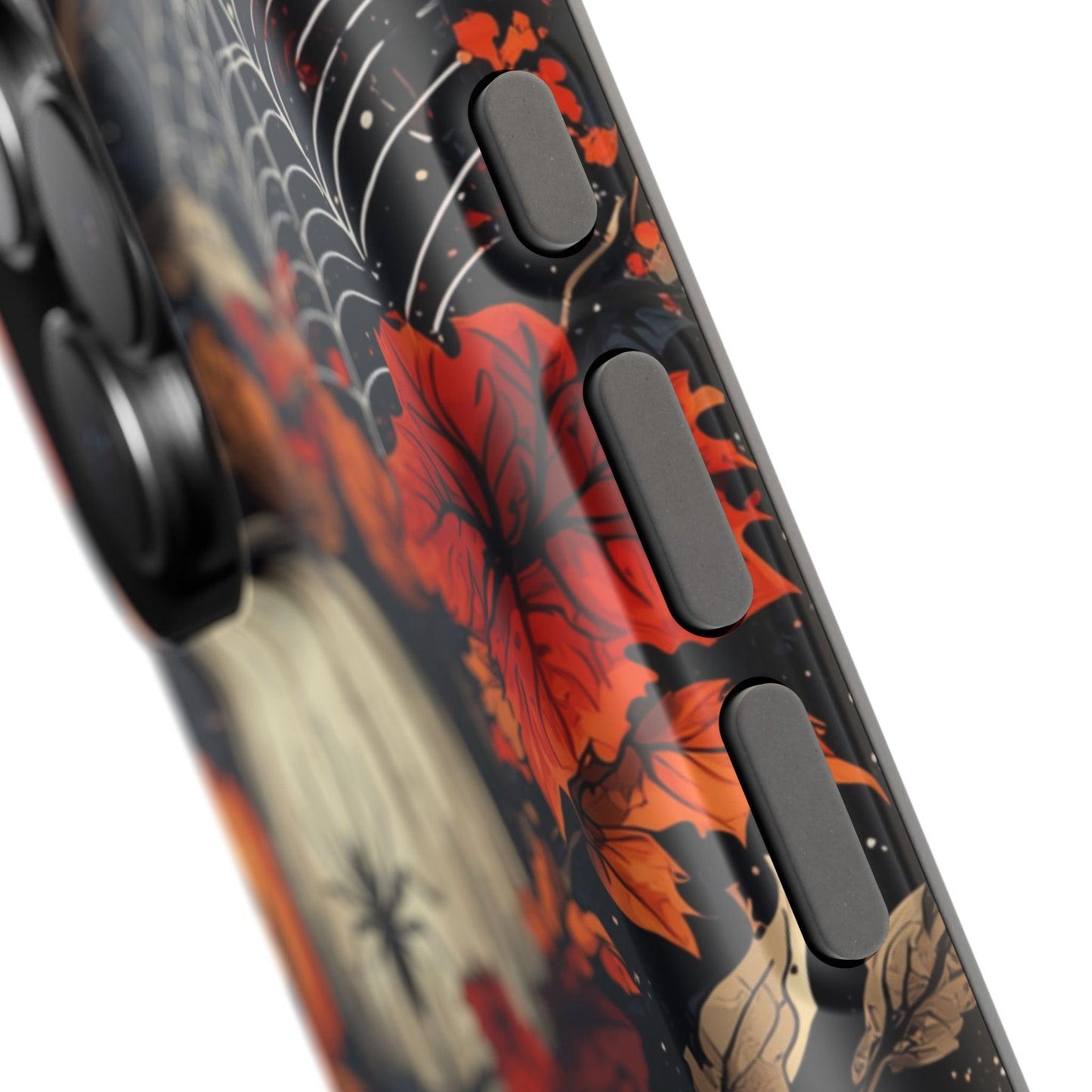 Hauntingly Elegant Halloween MagSafe iPhone Case – Pumpkins, Spiders, and Autumn Leaves Design