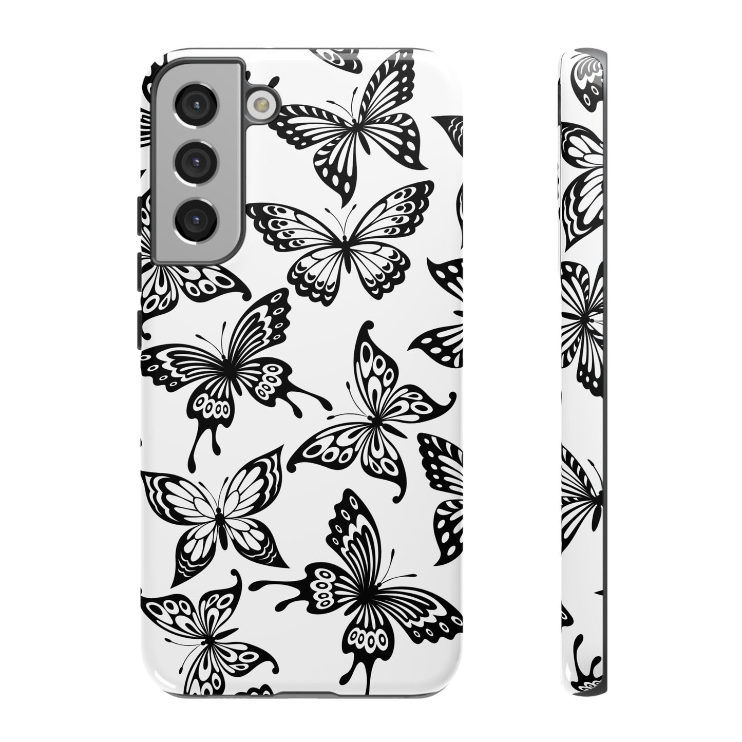 Monochrome Butterfly Pattern Samsung Galaxy  Case – Dual-Layer Protection with Matte Finish