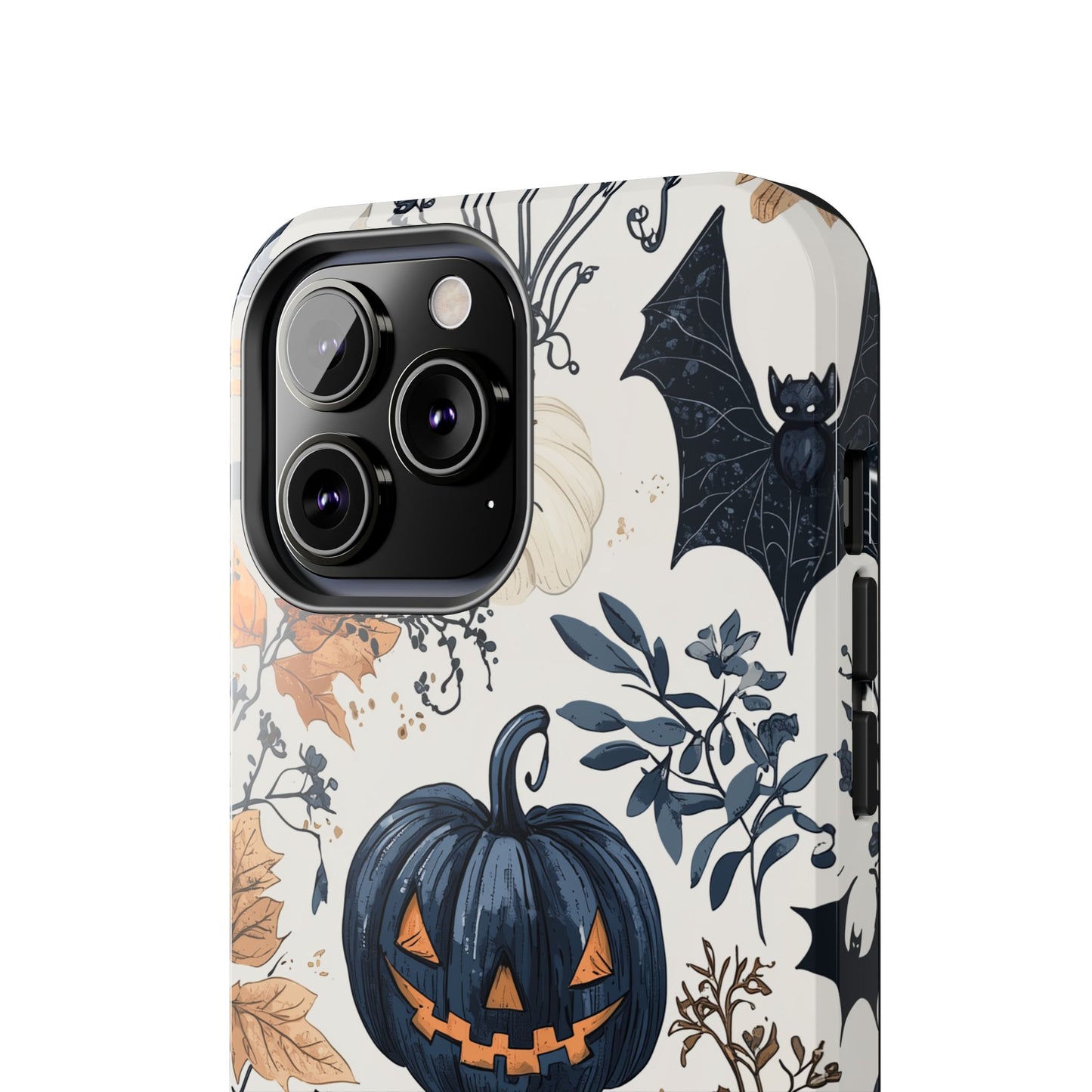 Vintage Halloween iPhone Case – Dark Jack-o'-Lanterns, Bats, and Autumn Leaves Design