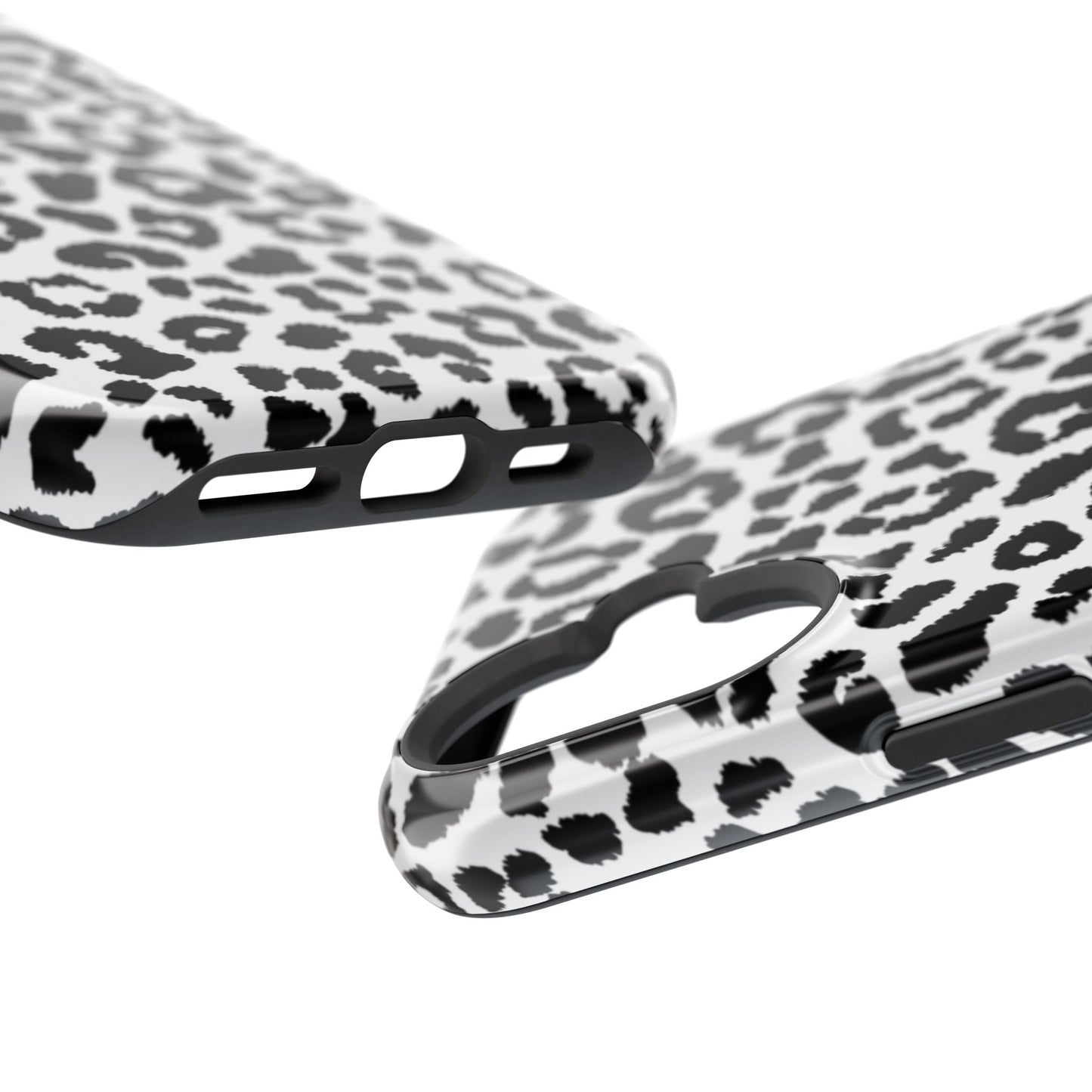 Monochrome Leopard Print Tough MagSafe iPhone Case – Classic Black and White Design with Dual-Layer Protection