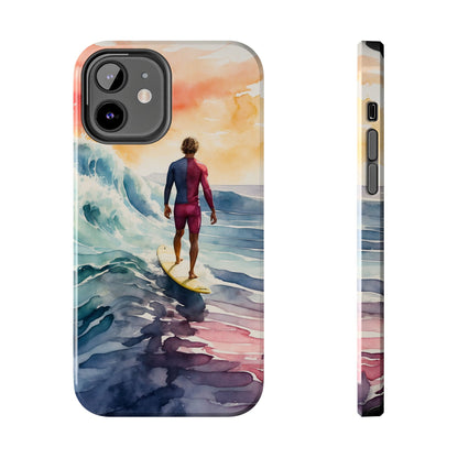 Surfer’s Sunset Wave iPhone Case – Vibrant Watercolor Design