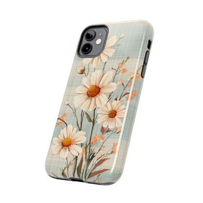 Vintage Plaid & Daisy Floral Tough iPhone Case – Dual-Layer Protection with Retro Flower Design