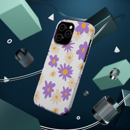 Retro Daisy Flower MagSafe iPhone Case – Pastel Purple & Cream Floral Design with Matte Finish