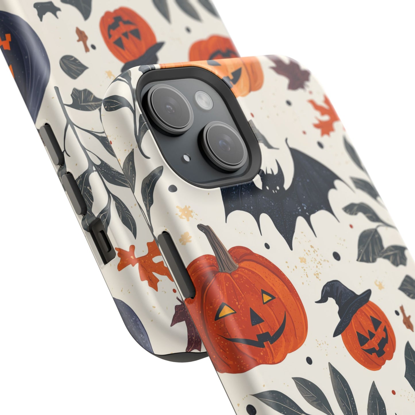 Spooky Halloween MagSafe iPhone Case – Pumpkins, Bats, and Spider Design