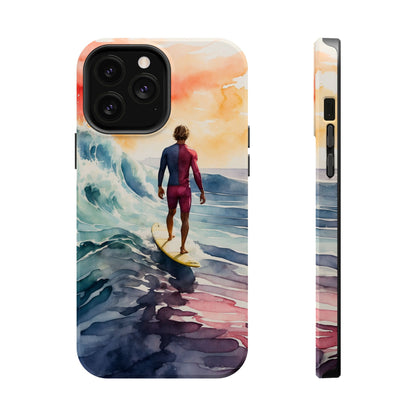 Surfer’s Sunset Wave MagSafe iPhone Case – Vibrant Watercolor Design