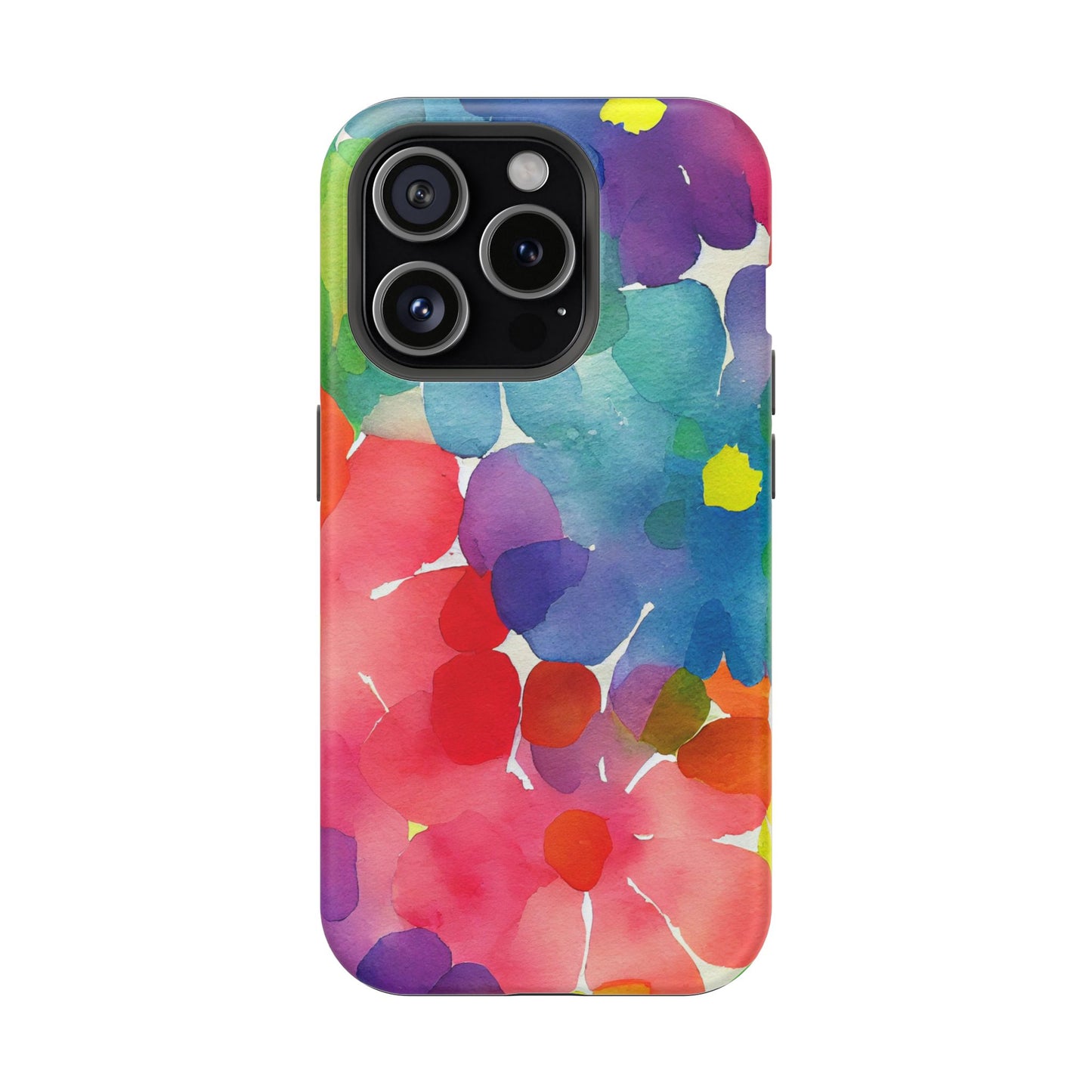 Rainbow Bloom Watercolor MagSafe iPhone Case – Slim Design, Glossy Finish