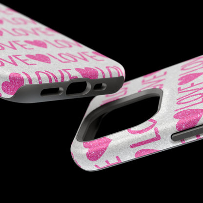 Pink Glitter Love Pattern – MagSafe iPhone Case