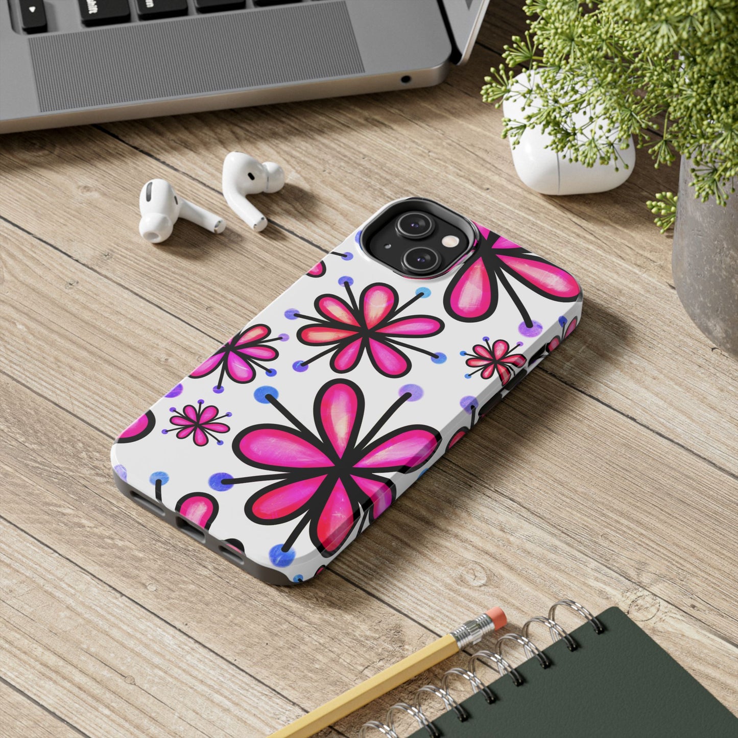 Pink Retro Bloom iPhone Case – Ultra-Slim Design, Glossy Finish