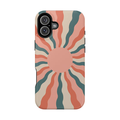 Retro Sunburst MagSafe iPhone Case – Bold 70s-Inspired Waves in Coral, Teal, and Cream