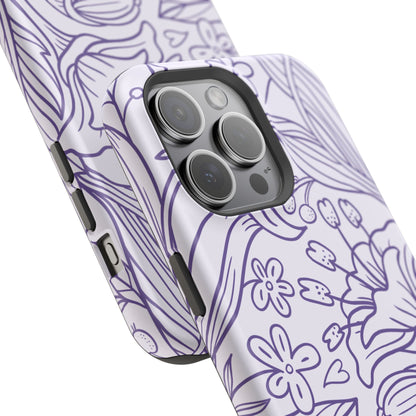 Lavender Floral Line Art Tough MagSafe iPhone Case – Minimalist Botanical Design with Dual-Layer Protection