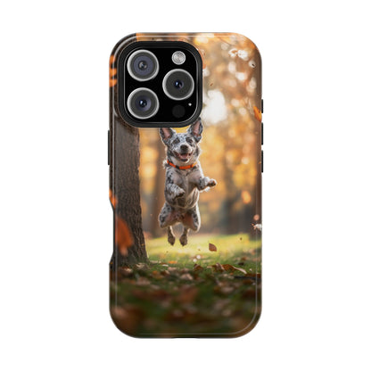 Energetic Blue Heeler Forest Pup MagSafe iPhone Case – Durable Outdoor-Inspired Design