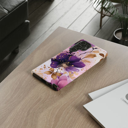 Elegant Purple & Gold Floral Samsung Galaxy Case - Luxe Flower Design