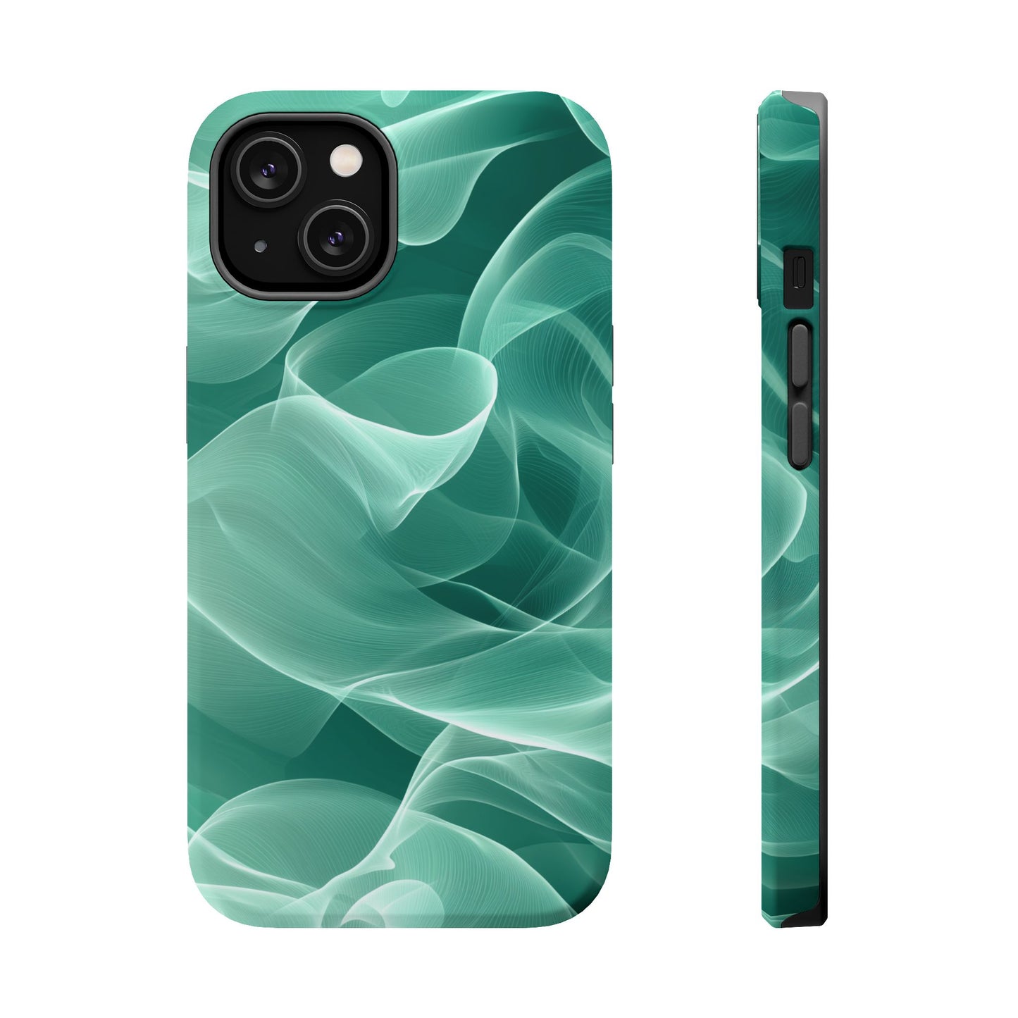 Emerald Flow MagSafe iPhone Case – Translucent Green Fabric-Inspired Design