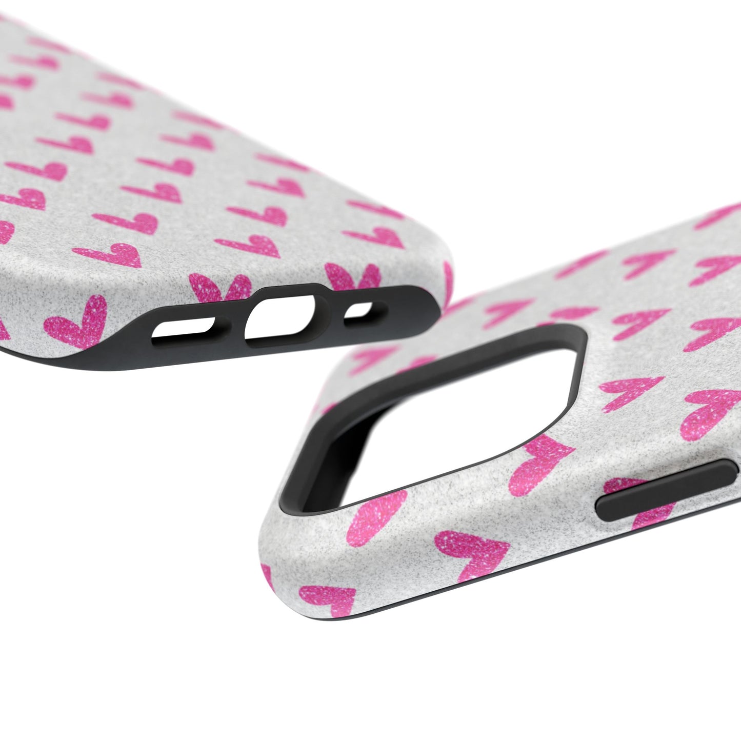 Pink Hearts on Glitter Silver – MagSafe iPhone Case