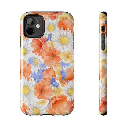 Watercolor Wildflower Pattern iPhone Case – Durable Matte Finish with Daisy, Poppy & Cornflower Design