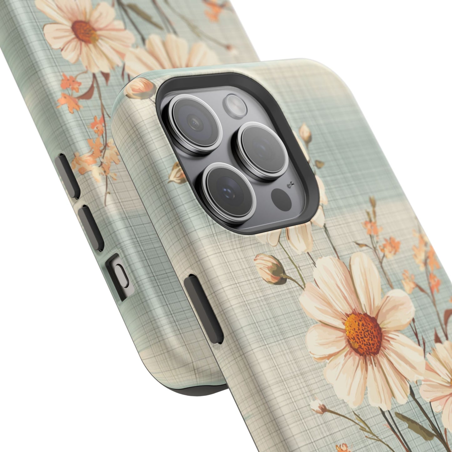 Pastel Green Daisy MagSafe iPhone Case - Floral Plaid Protective Cover