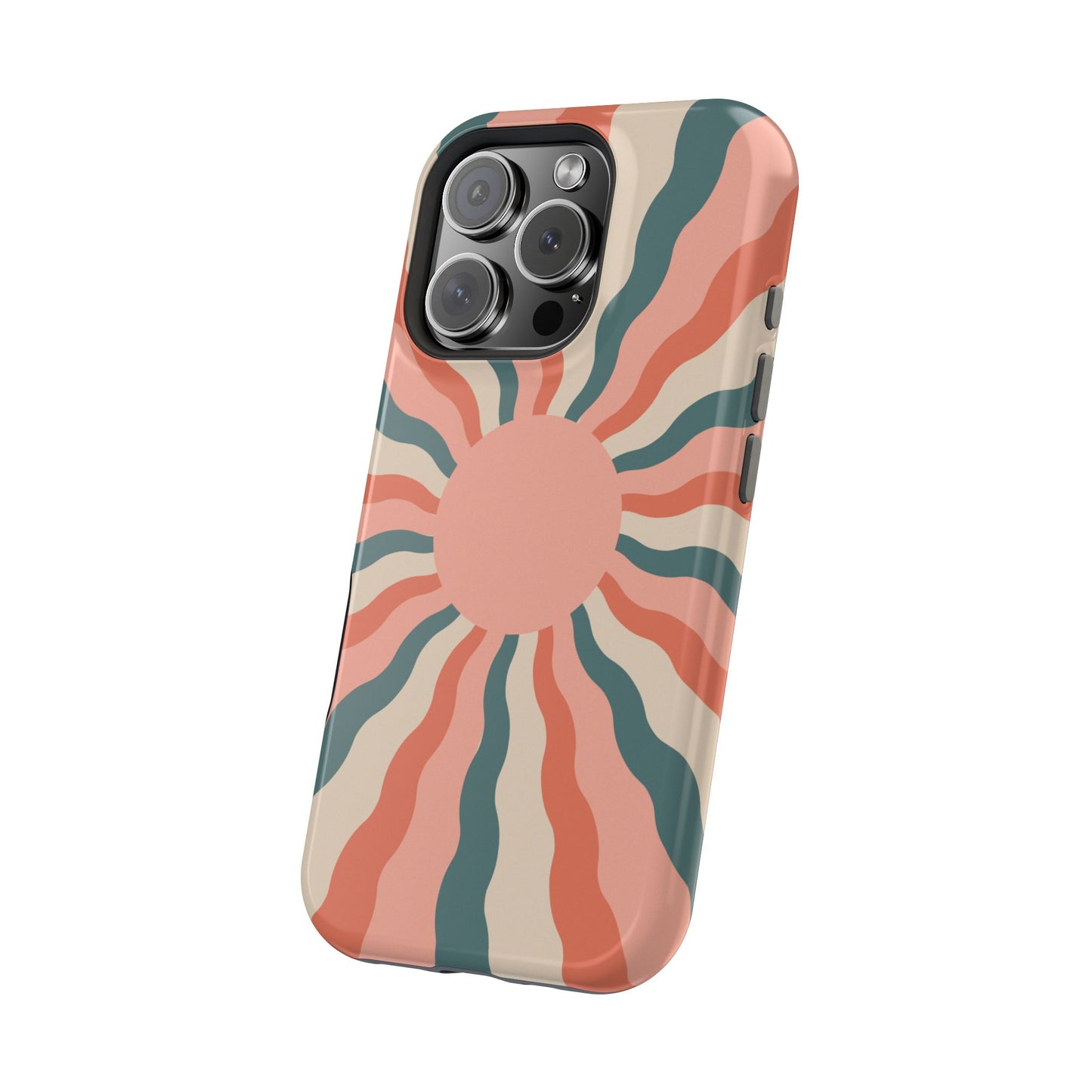 Retro Sunburst MagSafe iPhone Case – Bold 70s-Inspired Waves in Coral, Teal, and Cream