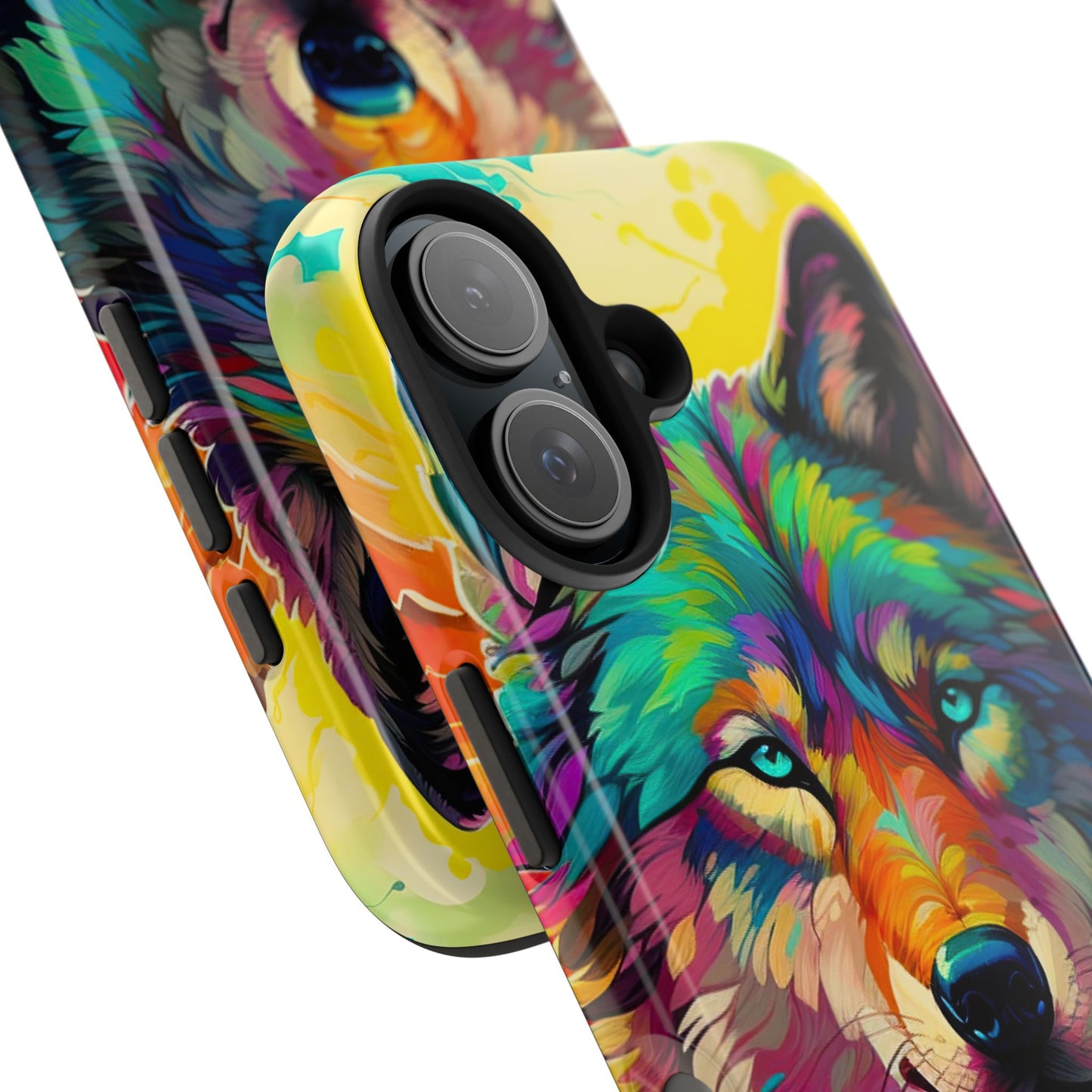 Rainbow Wolf in Bloom – iPhone Case with Vivid Nature Design